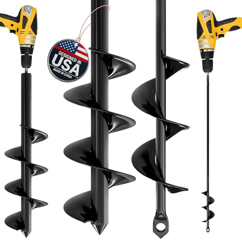 K-Brands Auger Drill Bit for Planting 2 Pack 1.6 x 16 Inch & 3.5 x 16 Inch Set – Garden Spiral Hole and Bulb Planter Tool for Umbrella Holes - Compatible with 3/8 Inch Hex Drive