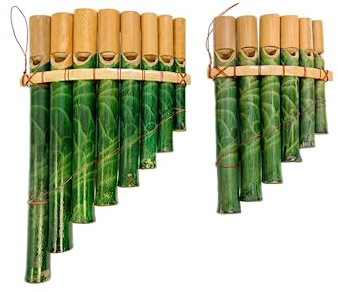 Bamboo Pan Flute - Green with 6 Pipes of Different Notes - Handmade Musical Instrument 13 x 9 cm