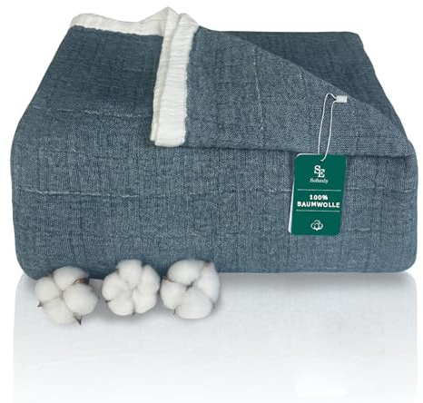SE SOFTEXLY Plaid 100 % coton 4 couches - En mousseline douce - Couvre-lit d'été - Couverture de canapé - Pour toute la saison - Bleu paon - 130 x 150 cm