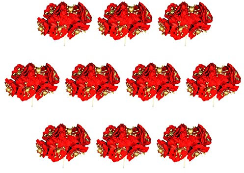 LEMCC Lot de 60 poinsettias de Noël artificielles en soie rouge avec tiges courtes pour décoration de Noël