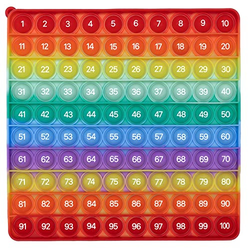 POP-n-Teach 100 Pop It Fidget Toy Rainbow Hundreds Chart for Kids -Counting Toys - Popits for Kids - Count to 100 Numbers - 1st Grade Classroom Must Haves- Bubble Pop Its - Big Square Sensory Toy