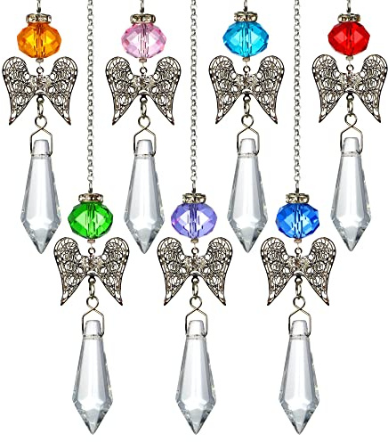 7 Stück Kristall Schutzengel – Sonnenfänger & Prismen Kronleuchter | Kristall Schutzengel, facettiert, handgefertigt. Ornament & Fensterdeko für Kronleuchter, Lampe, Garten. Mit Aufhängung.