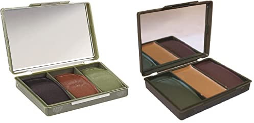 Lot de 2 pinceaux de camouflage avec miroir - Crème de maquillage - 3 couleur Caméléon - Survie militaire - Avec autocollant porte-bonheur