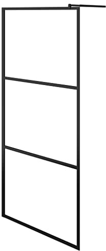 vidaXL Duschvägg med klart ESG-glas svart 90x195 cm