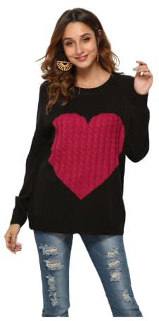 HEYPORK Damen Herbst Winter Warm Bequem Pullover Casual Mode Strickjacke Strickpullover Frauen Strickwaren lieben Mode Pullover Pullover(Schwarz, L)