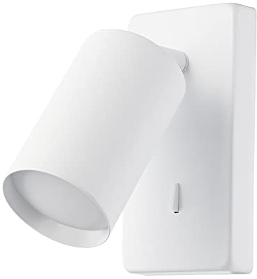 Happy Homewares Modern Designer LED Powered Matt White Compact Metal Adjustable Spot Wall Light Fixture with Switch Button | 5w = 35w | 350 Lumens | 3000k Warm White LED