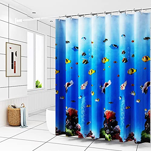 Stfery Duschvorhang 200x200, Duschvorhang Wasserdicht Blau PEVA 3D Unterwasser Koralle Fische Badezimmer Dekoration