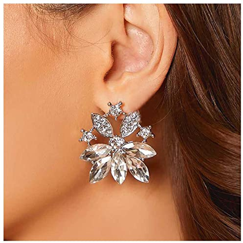 Cimenexe Punk Große Kristall Blume Ohrringe - Vintage Cz Ohrstecker Mit Strass - Silber Personalisierte Übertrieben Schmuck Für Frauen Und Mädchen