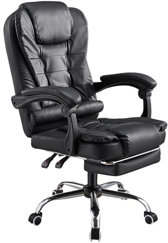 Panana Office Chair Gaming Swivel Adjustable Height Recliner PU Leather Executive Chair with Footrest (Black)