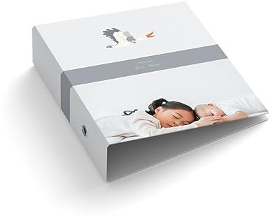 Ringordner | Ordner mit Foto + Name + Datum personalisieren | Storch | Mit Griffloch | für DIN A4 | 7,4 cm breit | Baby | Geschwister | Kinder | Enkel