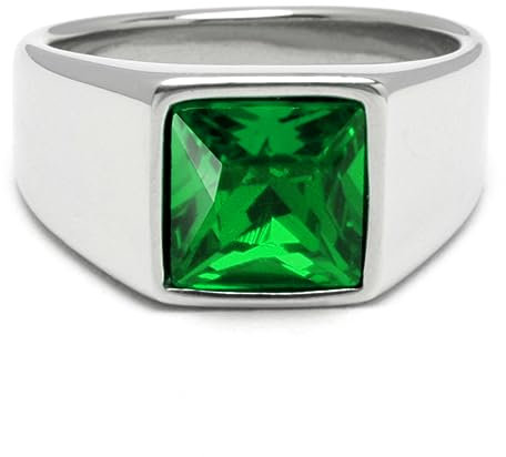 Schmuck-Checker Herren Ring Solitär Stein Smaragd-Grün für den kleinen Finger aus 316L Edelstahl silber poliert schlichter Ring mit grünem Stein (66 (21,0 mm Ø))