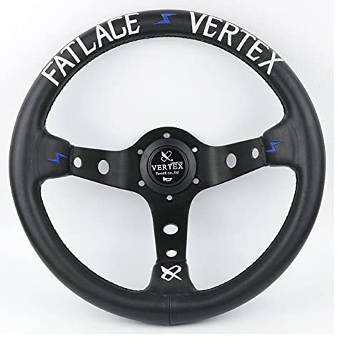 Lenkrad,Sportlenkrad Weiße Stickerei 13 Zoll Vertex schwarz Echtes Leder Drift Sport Lenkräder Carparts