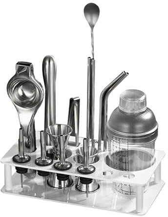 Kit De Barman, Soporte Desmontable, Ahorro De Espacio, Soporte De Herramientas De Coctelería De Plástico, Juego De Coctelera, Juego De Herramientas para Bebidas En Casa, Bar Y Fiesta(9.7 Inch)