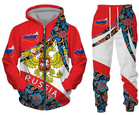 East-hai-buy Russische Flagge 3D-Druck Männer Frauen Reißverschluss Sweatshirts Set Lässige Hoodie Hosen 2-teiliges Set Trainingsanzug Männer Kleidung color4,L