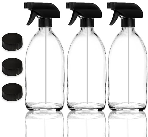 Fam Organic 500ml Clear Glass Spray Bottles - Ideal for Aromatherapy, Skin Care, and Cleaning – BPA-Free, Eco-friendly, Refillable, with Durable Trigger Sprayer (Clear 500ml - Pack of 3)