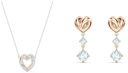 Swarovski Collana Infinity, Cuore, Bianco, Mix di placcature & Orecchini pendenti Lifelong Heart, Cuore, Bianchi, Placcato color oro rosa