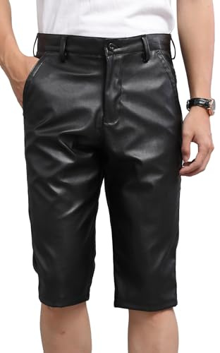 AIEOE Pantaloncini da uomo in pelle allentata in ecopelle cargo pantaloni corti rave pantaloncini in pelle calda punk retrò all'aperto gotico casual pantaloncini classici pantaloni in pelle con