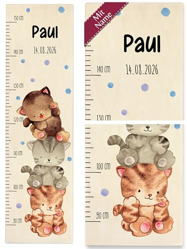 Kind Holz - Katze - Messlatte niedliche Katzen I Katzenmotiv I Cats I Katzenliebe - 90-150 cm - Holz - kinder chat
