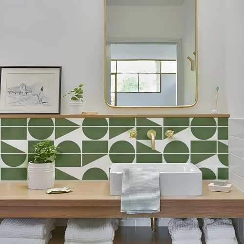 Alwayspon Adesivi per piastrelle, 25 pezzi x 15 cm, colore verde salvia, adesivi per piastrelle per bagno, cucina, paraspruzzi, in vinile, per pavimenti e pareti