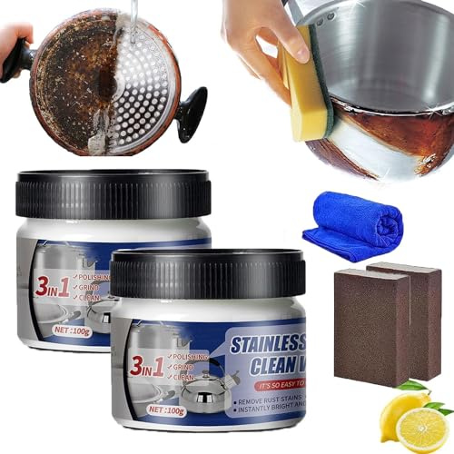 Cire nettoyante pour acier inoxydable - Nano-technologie magique - Pâte de nettoyage en acier inoxydable - Sans danger - Pâte de polissage pour métaux - Nettoyant et polissage pour appareils