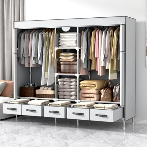 Anmas Power Armoire en Tissu avec tiroirs - 185 x 45 x 175 cm