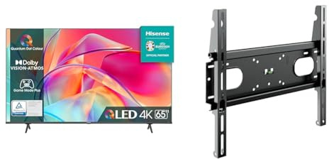 Hisense 65 QLED 4K 2023 65E77KQ, Smart TV VIDAA U6, Dolby Vision, HDR 10+, Game Mode PRO Plus & Meliconi SPACE SYSTEM FLAT 400 XL, Supporto TV Parete Fisso per TV a Schermo Piatto da 32 a 85