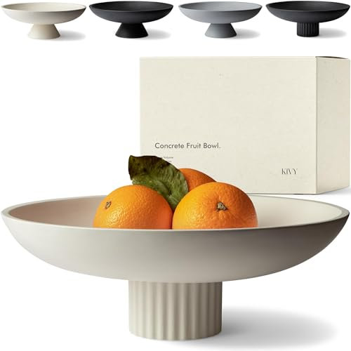 KIVY Concrete Fruit Bowl for Kitchen Counter - Large Decorative Pedestal Bowl for Home Decor - Modern Key Bowl for Entryway Table - White