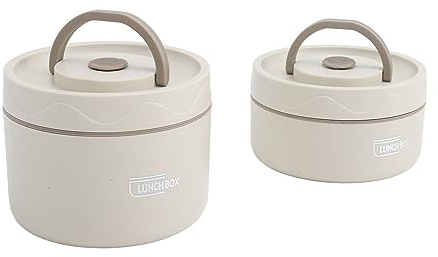 Goshyda Lonchera Aislada, Caja Térmica Portátil a Prueba de Fugas, Contenedores de Almuerzo Apilables Redondos de Acero Inoxidable 304 con Bolsa Térmica, para Adultos y Niños para