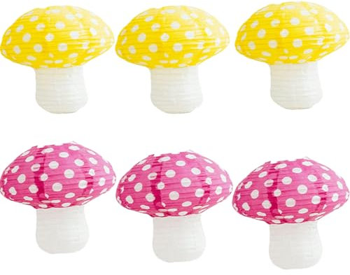 6 pcs Mushroom Lanterns, Hanging Large Mushroom Shaped Lanterns Mushroom Theme, for Birthday Party Garden Wedding Decoration 12 inch (6 large)
