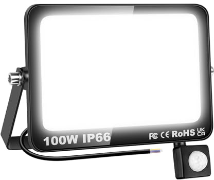 SKYWORLD Projecteur LED Exterieur,100W Projecteur Avec Détecteur de Mouvement 1 pièce,Blanc Froid LED Spot Extérieur avec Détecteur IP66 Etanche pour Jardin Cour Garage Usine