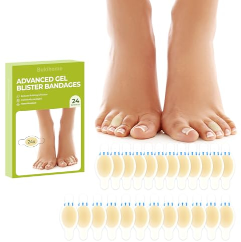 Bukihome Hydrocolloid Blasenpflaster 24 Stück Blasenpflaster für Ferse, Zehen und Fuß – Wasserabweisende Pflaster zur Unterstützung der Blasenheilung, Anti-Blasen-Stick Alternative (Toe Pack)