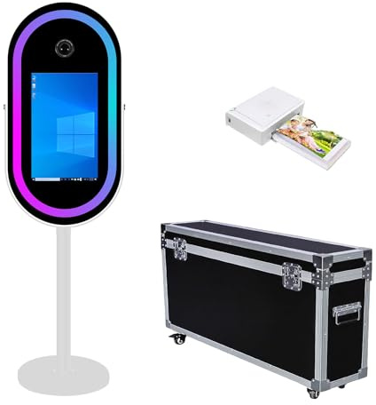 WideMeet Photo Booth Miroir DSLR 21,5 Écran Tactile Portable Magic Mirror Photo Booth pour Appareil Photo Booth Se connecte à l'imprimante, Blanc Machine + Imprimante