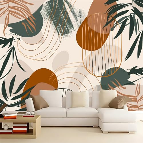 Papier Peint Panoramique 3D Feuilles de Plantes Tropicales Abstraites intissé Murale Beige pour Salon Chambre d'enfants restaurant Décoration Murale Poster, 350x256cm