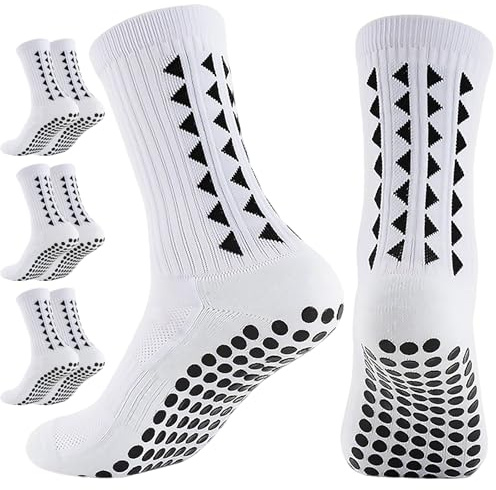 OnseToday 3 Pairs Non Slip Football Socks, Football Grip Socks for Men, Soccer Socks with Rubber Dots for Yoga Running Hiking (White)