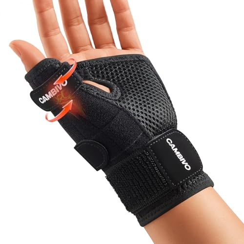 CAMBIVO Thumb Brace with Adjustable Straps, Breathable Wrist Support with Open-Palm for Arthritis, De Quervain's Tenosynovitis, Sprains, Fits Right or Left (Black, L/XL)