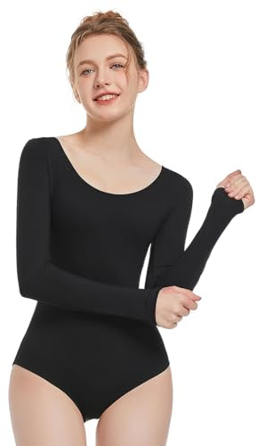Spoxiyue Ballet Leotard for Women and girls, Black Long Sleeve Leotard for Ballet, Adult Gymnastics Dancewear (Black Long, S)