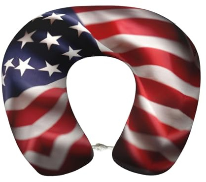 HTTUP Cuscino cervicale da viaggio con stampa bandiera americana, in memory foam, supporto per testa e collo, per aerei, auto, casa e ufficio