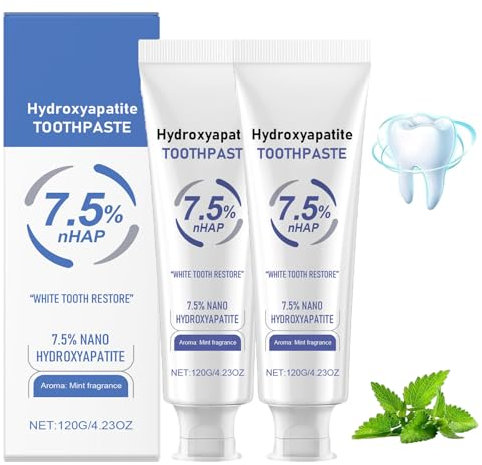 2 Stück 7.5% Hydroxylapatit Zahnpasta Ohne Fluorid, 2025 Neu Hydroxyapatite Toothpaste, Zahnpasta Mit Hydroxylapatit-Zahnschmelzpflege, Effektive Zahnaufhellung, Langanhaltend Frischer Atem
