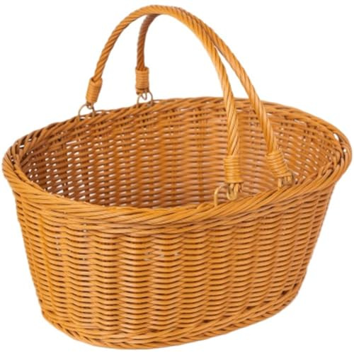 Glixoft Panier De Rangement en Rotin avec Poignée, Panier De Pique-Nique Tissé, Panier De Rangement pour Collecte des Œufs, Jouets Bonbons, Cadeau De Mariage