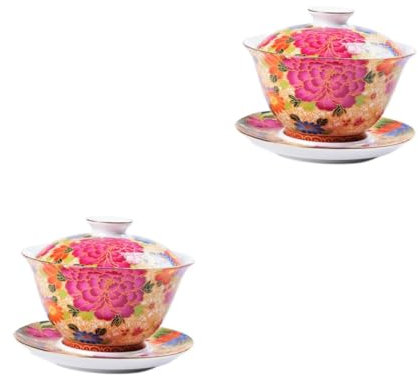 Ciieeo 2 Ensembles Porcelaine Gaïwan Élégant Tasse à Thé En Porcelaine Ancien Bol Tasses à Thé Petit Gobelets Avec Couvercle Support De Thé Tasse à Thé Chinoise Soucoupe à Thé Céramique