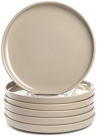 LEONARDO HOME Roma 026361 Lot de 6 assiettes plates, diamètre : 22 cm, passent au micro-ondes et au lave-vaisselle, empilables, en céramique pour 6 personnes, en faïence avec surface émaillée, beige