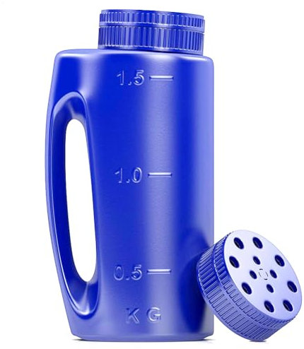 DzpKrka Spargisale manuale da 2 l, spargitore manuale per sale, spargitore portatile con foro regolabile, pratico per semina di erbe, fertilizzanti, spargitore da giardino e prato