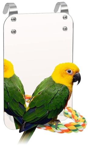ZYYRSS Vogelspiegel mit Seilsitzstange, Nymphensittich-Spiegel für Käfig, Vogelspielzeug, Schaukel, Papageienkäfig, Spielzeug für Sittiche, Kakadu, Nymphensittiche, Sittiche, Sittiche, Sittiche