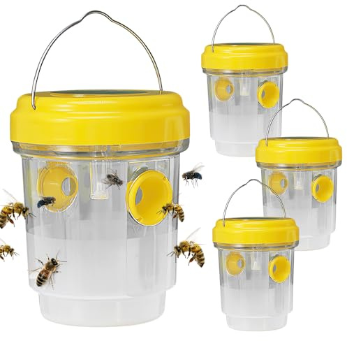 KBIBCK Piège Frelon Asiatique, 4 Pièces Piège à Guêpes Insectes, Attrape-Guêpes Amovible et Réutilisable, Kit Piège a Frelon Asiatique pour Exterieur Jardin Balcon, sans Produits Chimiques (Jaune)