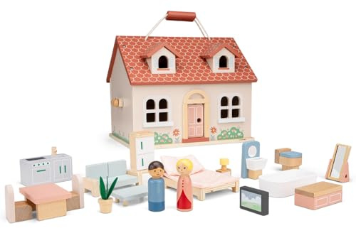 Woet® Famiglia di Bambole Giocattolo in Legno per Bambini – Set di 4 Personaggi – Accessori per Casa delle Bambole – Gioco di Imitazione – A Partire da 3 Anni – Regalo per Bambini