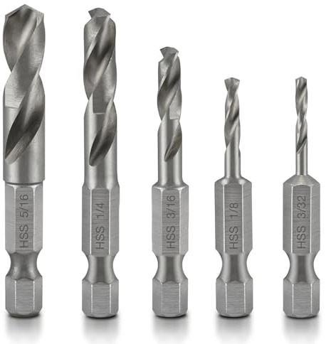 5pcs 1/4 Quick Change Hex Shank Metal Stubby Drill Bits Short Drill Bit Set HSS for Right-Angle Drill Attachment and Used in Tight Spaces, 3/32, 1/8, 3/16, 1/4, 5/16-Inch