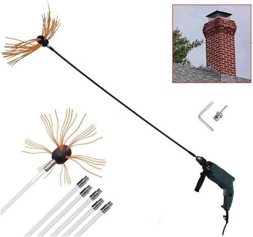 Chimney Sweep Kit 33 Feet Chimney Cleaning Kit Chimney Brush, Chimney Sweep Kit And Chimney Cleaning Logs Fireplace Tools Set With Flexible Rods, Orange, 6 m