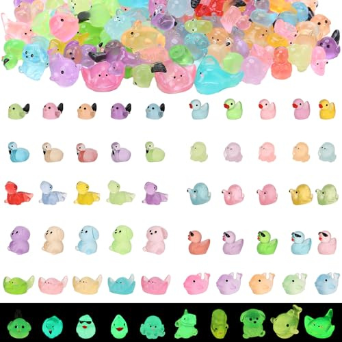 GSrenyu 100 Pcs Mini Resin Animals, 10 Styles Luminous Tiny Resin Animals Mixed, Miniature Little Small Plastic Animal Figures Glow in the Dark for Aquarium Landscape Fairy Garden Dollhouse Decor