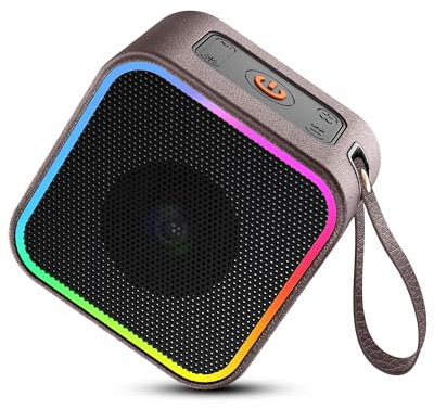 Hosgubo Cassa Bluetooth Portatile, Speaker Bluetooth 5.3 Altoparlante Wireless con Luce LED Colorata Cassa Portatile, Suono Stereo con Mic Incorporato, 10 Ore di Riproduzione per Casa, Esterno, brown