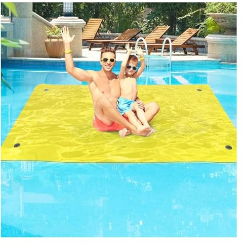poolflottar， Flytande vattenmatta, flytande skumdyna for simning, vattendyna med förvaringsremmar for vuxna vattenaktiviteter simbassäng(Yellow,2.7 m x 1.4m x 3.3cm)